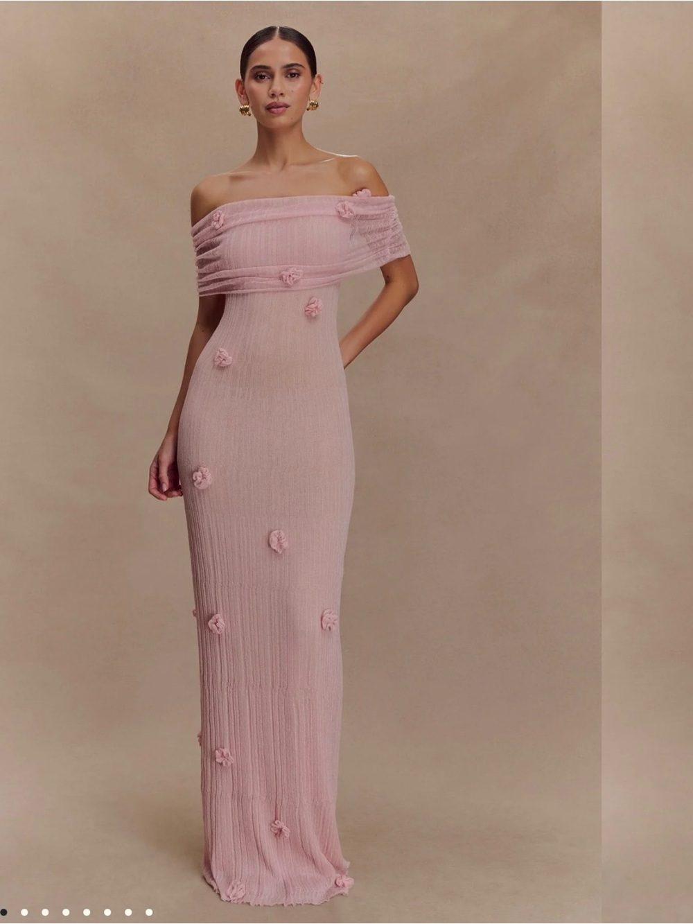 Meshki Brynn Pink Floral Appliqué maxi dress